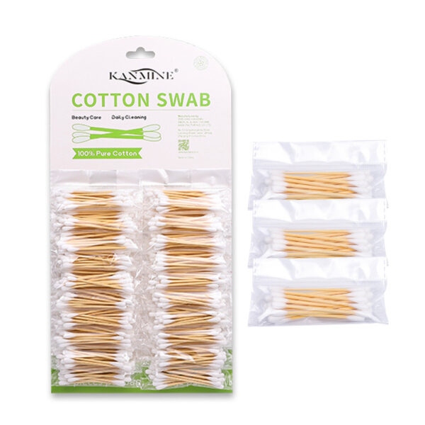 Bamboo Cotton Swabs In Small Packs Attached To Cardboard (20 Pcs/Pack, 20 Packs)