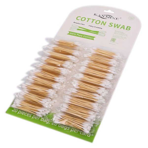 Bamboo Cotton Swabs In Small Packs Attached To Cardboard (20 Pcs/Pack, 20 Packs) - Image 2